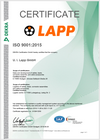 Certifikat LAPP ISO 9001:2015 Certifikat LAPP ISO 9001:2015